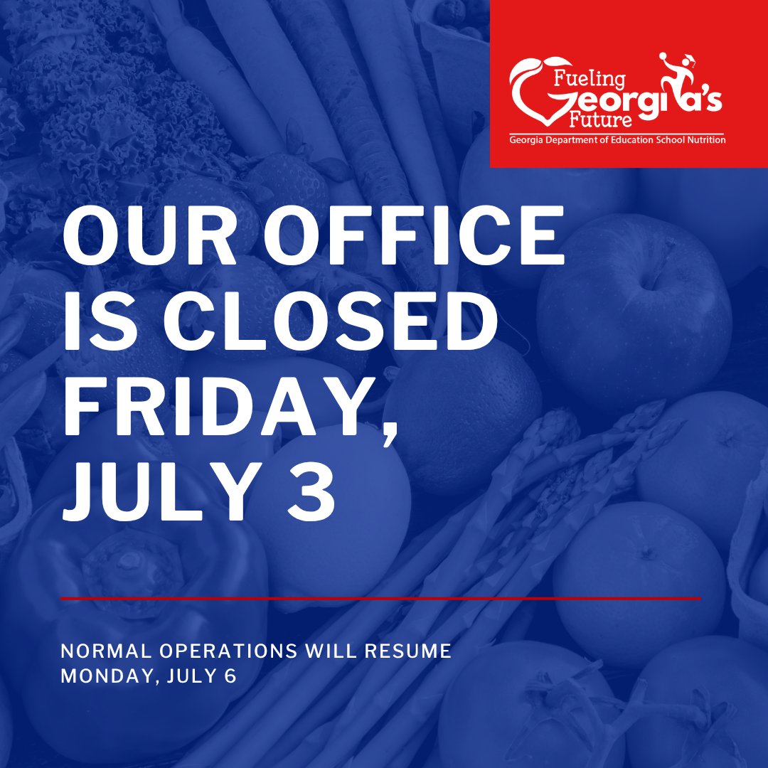 GaDOENutrition's tweet photo. Wishing you a happy and safe 4th of July from the Georgia Department of Education School Nutrition Division.

#FuelingGA https://t.co/QHR9E1uQME