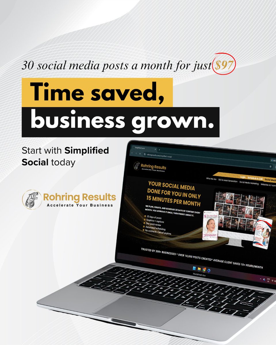 rohringresults's tweet photo. Stop starting from scratch every week. With Simplified Social, you get 30 quality posts a month for just $97, built around your schedule so you can save time and grow your online presence. #SimplifiedSocial #ContentStrategy #MarketingMadeSimple https://t.co/k2adVZ6phE