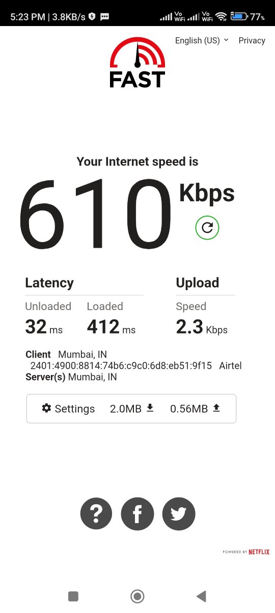 GMKEDIA's tweet photo. @Airtel_Presence @airtelindia This is the speed of 200 mbps speed taken sorry no resolution for complain done and reply to the same. The speed received by us today. https://t.co/SKnyNTZGuz