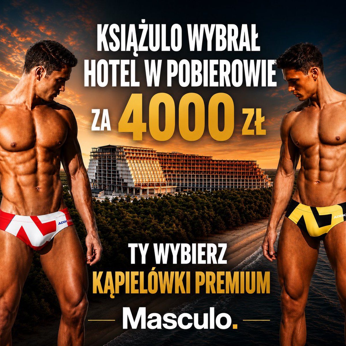 MasculoPl's tweet photo. 4000 zł za noc? 

Książulo wybrał hotel w Pobierowie.
Ty wybierz kąpielówki premium, które posłużą znacznie dłużej niż jeden nocleg. 😉

Najlepsze modele kapielówek czekają na Ciebie w Masculo. #masculo #online #shop #kapielowki https://t.co/h1YyktTwJr
