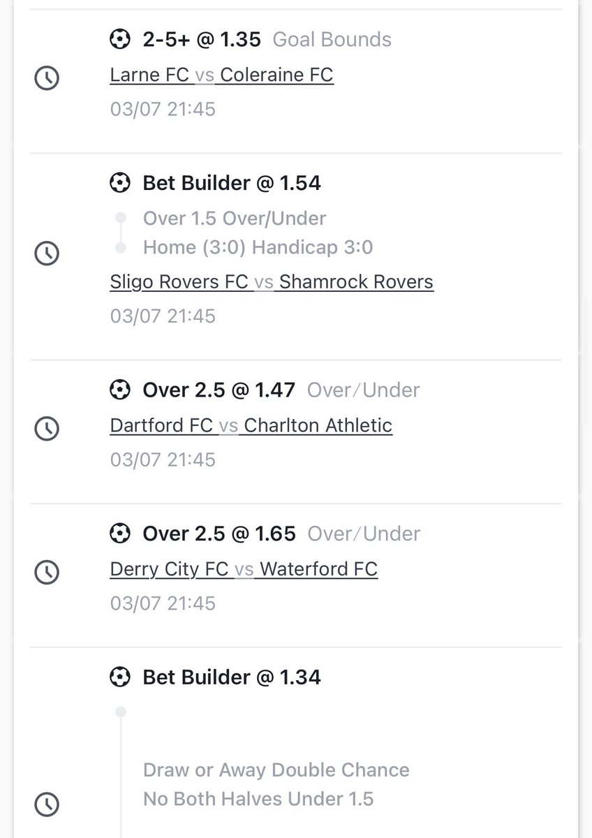 17predict's tweet photo. 🎯TODAYS’ SHOTS 

🇮🇪 Derry City FC vs Waterford FC
✅ Over 2.5 Goals

Odds: 1.65

⸻

🇸🇪 IK Sirius vs Mjallby AIF
✅ Over 2.5 Goals

Odds: 1.64

⸻

🇦🇷 Argentina vs Cape Verde
✅ Over 1.5 Goals

Odds: 1.22

⸻

🏴 Carmarthen Town vs Treflin BGC
✅ Treflin BGC to Win (Away)

Odds: 1.45

⸻

🏴 Dartford FC vs Charlton Athletic
✅ Over 2.5 Goals

Odds: 1.47

⸻

🇷🇺 FK Spartak Moscow vs Football Academy of Konoplev
✅ Goal Bounds: 2–5 Goals

Odds: 1.10

⸻

🇷🇺 FK Zenit St. Petersburg vs Dinamo Moscow
✅ Zenit St. Petersburg to Win (Home)

Odds: 1.33

⸻

🇷🇺 CSKA Moscow vs FK Rostov
✅ Goal Bounds: 2–5 Goals

Odds: 1.10

⸻

🇬🇧 Larne FC vs Coleraine FC
✅ Goal Bounds: 2–5 Goals

Odds: 1.35

⸻

🇳🇴 Raufoss IL vs Stroemmen IF
✅ Over 1.5 Goals

Odds: 1.18

⸻

🇺🇸 Virginia Dream FC vs Virginia Beach City FC
✅ Goal Bounds: 2–5 Goals

Odds: 1.09

⸻

🇳🇴 Ranheim vs Stabaek IF
✅ Over 1.5 Goals
✅ 1–3 Goals in 2nd Half (Multigoals)
✅ Ranheim +3 Handicap (Home 3:0)

Odds: 1.49

⸻

🇮🇸 IR Reykjavik vs Afturelding
✅ Over 2.5 Goals
✅ Over 0.5 2nd Half Goals

Odds: 1.36

⸻

🇮🇸 FH Hafnarfjordur vs Stjarnan Gardabae
✅ Stjarnan Gardabae Over 0.5 Goals
✅ Stjarnan Gardabae +2 Handicap (Away 0:2)

Odds: 1.25

⸻

🇮🇸 UMF Njardvik vs Throttur Reykjavik
✅ Over 0.5 2nd Half Goals
✅ Over 2.5 Goals

Odds: 1.63

⸻

🇫🇴 NSI Runavik vs KI Klaksvik
✅ Over 2.5 Goals
✅ Over 0.5 2nd Half Goals

Odds: 1.63

⸻

🇮🇸 Grotta vs HK Kopavogur
✅ Over 2.5 Goals
✅ GG (Both Teams to Score) – Yes
✅ 1–3 Goals in 1st Half (Multigoals)

Odds: 1.70

⸻

🇮🇸 KFG Gardabaer vs UMF Selfoss
✅ Double Chance – Draw or Away (X2)
✅ No Team to Score in Both Halves Under 1.5

Odds: 1.34

⸻

🇱🇻 Riga FC vs FS Jelgava
✅ Over 2.5 Goals
✅ Over 0.5 2nd Half Goals

Odds: 1.40

⸻

🇳🇴 Kongsvinger IL Toppfotball vs Sogndal Fotball
✅ GG (Both Teams to Score) – Yes
✅ Over 2.5 Goals

Odds: 1.51

⸻

🇮🇪 Sligo Rovers FC vs Shamrock Rovers
✅ Over 1.5 Goals
✅ Sligo Rovers +3 Handicap (Home 3:0)

Odds: 1.54

May GOD Give us this one 🙏 | 6EE4R9