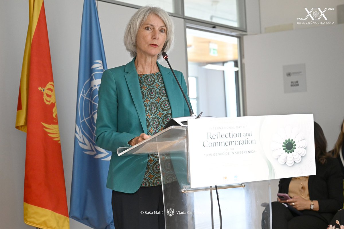 MFA_MNE's tweet photo. Today, together with the United Nations system in Montenegro, we marked the International Day of Reflection and Commemoration of the 1995 Genocide in Srebrenica.
 
In their opening remarks, DPM and FM Ibrahimović and the UN Resident Coordinator in Montenegro, Caroline Tissot, highlighted the importance of preserving a culture of remembrance, respecting the dignity of victims, and the shared responsibility to ensure that such atrocities are never repeated.
 
Following the opening remarks, a panel discussion was held featuring the Ambassador of Bosnia and Herzegovina to Montenegro, Branimir Jukić, the Ambassador of the Federal Republic of Germany to Montenegro, Peter Felten, the Protector of Human Rights and Freedoms of Montenegro, Siniša Bjeković, and the Executive Director of Human Rights Action, Tea Gorjanc Prelević. The panel was moderated by Anjet Lanting, Human Rights Adviser at the Office of the UN Resident Coordinator in Montenegro and the Office of the United Nations High Commissioner for Human Rights.
 
Remembrance of the victims remains a lasting obligation and a reminder that truth, justice, dialogue, and respect for human rights are the foundation of building a peaceful, secure, and prosperous future.