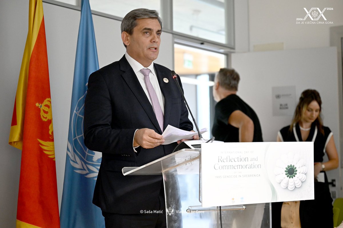 MFA_MNE's tweet photo. Today, together with the United Nations system in Montenegro, we marked the International Day of Reflection and Commemoration of the 1995 Genocide in Srebrenica.
 
In their opening remarks, DPM and FM Ibrahimović and the UN Resident Coordinator in Montenegro, Caroline Tissot, highlighted the importance of preserving a culture of remembrance, respecting the dignity of victims, and the shared responsibility to ensure that such atrocities are never repeated.
 
Following the opening remarks, a panel discussion was held featuring the Ambassador of Bosnia and Herzegovina to Montenegro, Branimir Jukić, the Ambassador of the Federal Republic of Germany to Montenegro, Peter Felten, the Protector of Human Rights and Freedoms of Montenegro, Siniša Bjeković, and the Executive Director of Human Rights Action, Tea Gorjanc Prelević. The panel was moderated by Anjet Lanting, Human Rights Adviser at the Office of the UN Resident Coordinator in Montenegro and the Office of the United Nations High Commissioner for Human Rights.
 
Remembrance of the victims remains a lasting obligation and a reminder that truth, justice, dialogue, and respect for human rights are the foundation of building a peaceful, secure, and prosperous future.