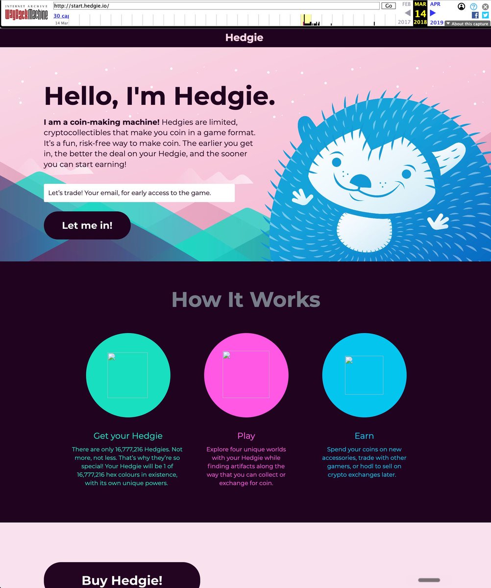 hellohedgie's tweet photo. Everyone in Web3 talks about the future. Very few projects have a past. 

This screenshot of the Hedgie website was archived by WayBackMachine on March 14, 2018 https://t.co/YYt0m2ei67
