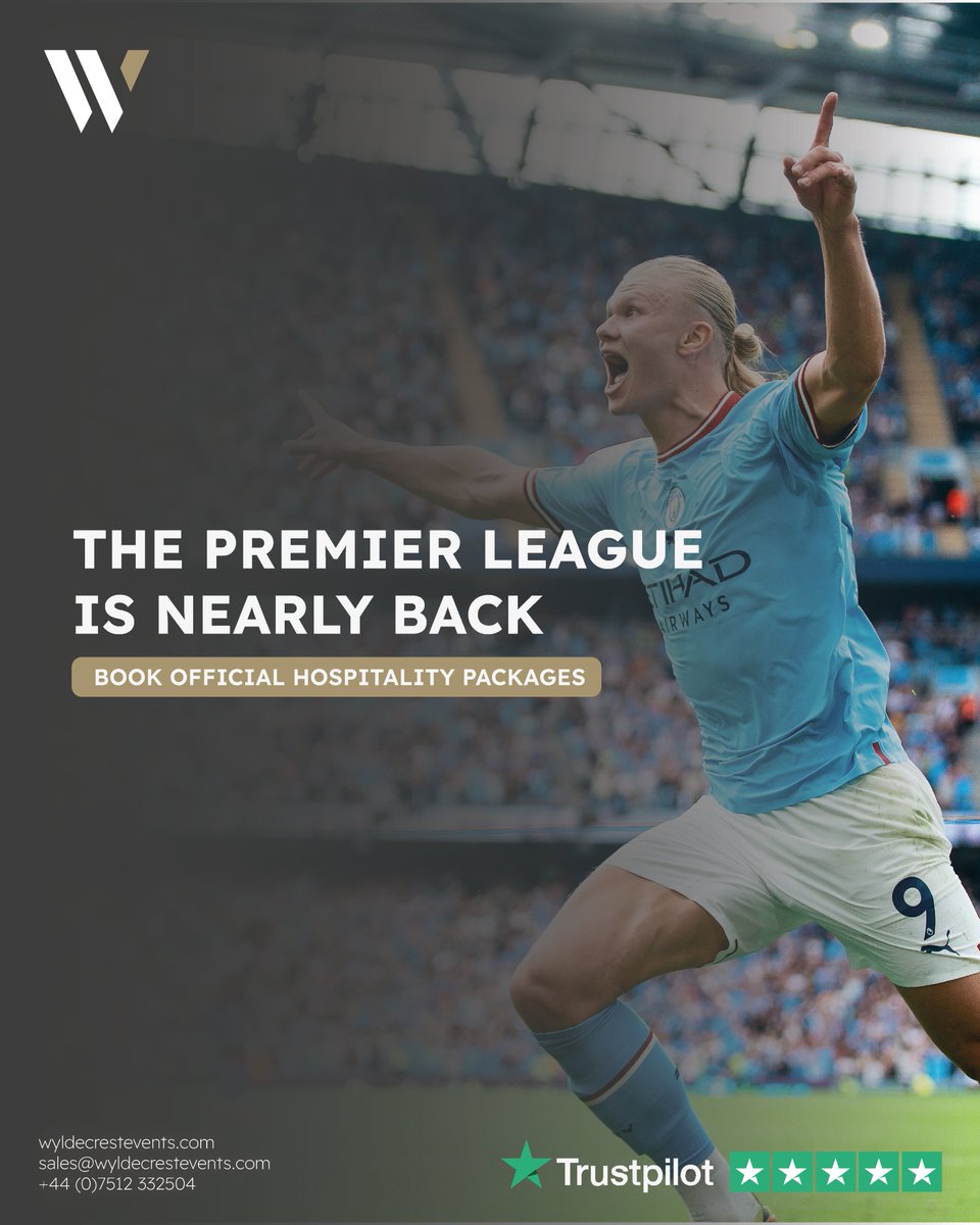 WyldecrestEvent's tweet photo. The Premier League is back soon.

New fixtures, new signings, new drama and another season of unforgettable moments.

Book official Premier League hospitality packages online with Wyldecrest Events:

https://t.co/7w5XJvAY2R

#PremierLeague #FootballHospitality https://t.co/CRJvvfXPsX