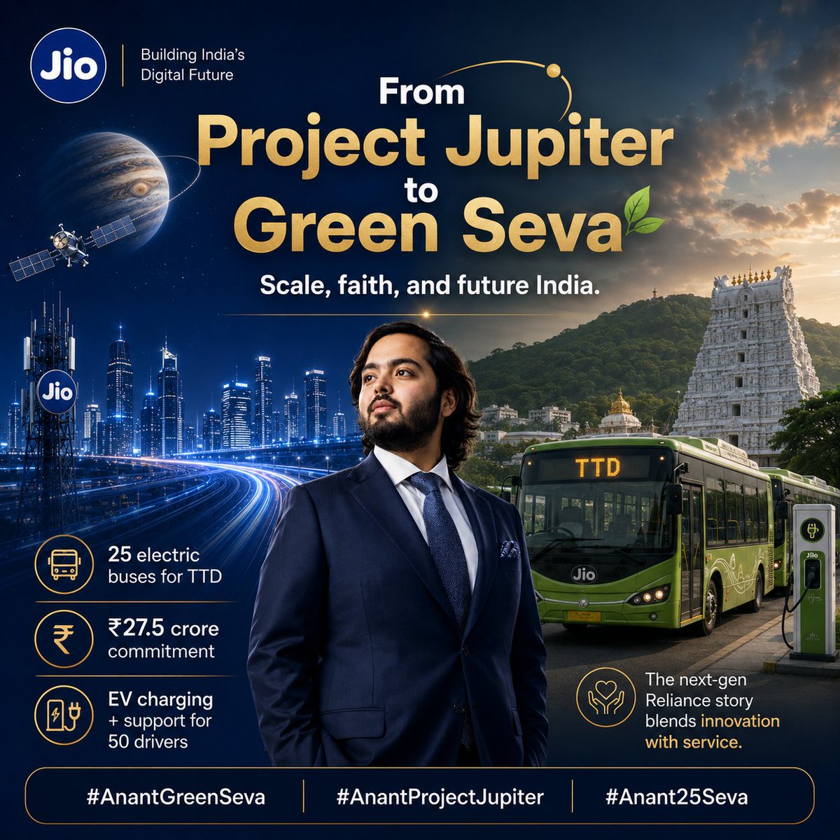 AtikWrbu57761's tweet photo. #AnantProjectJupiter Anant Ambani leads Jio’s Project Jupiter, seamlessly integrating telecom, AI, and green energy, propelling Reliance's evolution and shaping the future of leadership and innovation in India. https://t.co/b3QLSGE24D