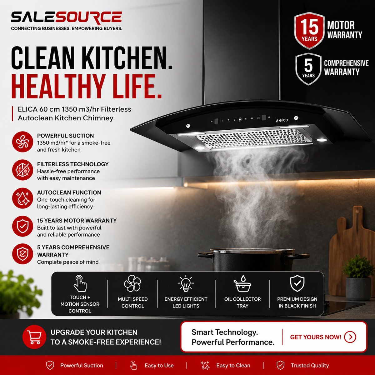 sale_source's tweet photo. 🍳 Cook smarter with a premium Filterless Auto-Clean Kitchen Chimney.  📷 Powerful Suction 📷 Auto-Clean Technology 📷 Modern Design 📷https://t.co/KgqGAuTOEJ #KitchenChimney #HomeAppliances #SmartKitchen #SalesourceAssociates https://t.co/V7zHncGDHj
