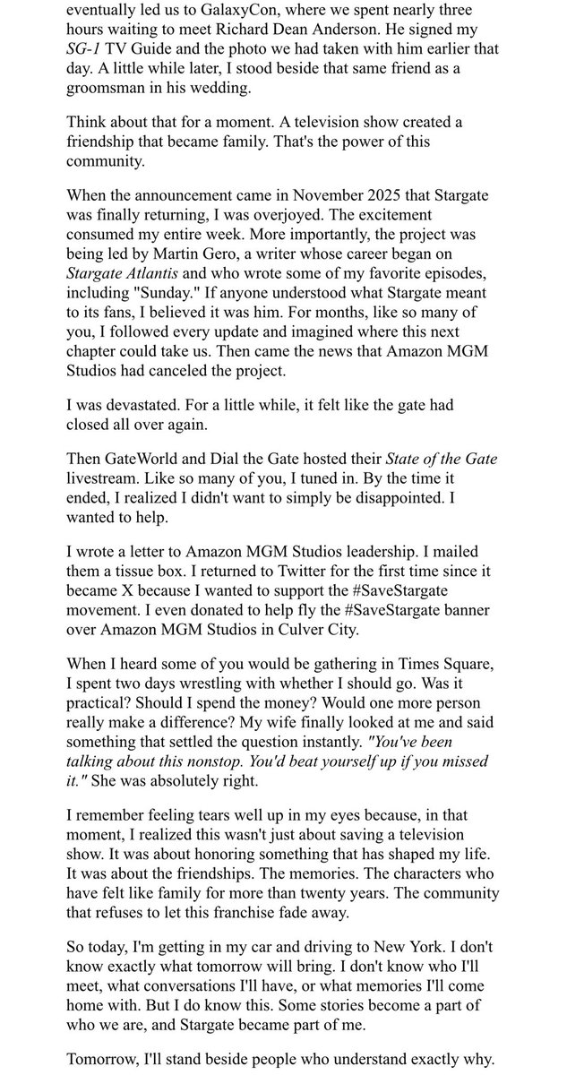 m_rosenbloom28's tweet photo. After attending the #SaveStargate event in New York City, I wrote this as a letter to Stargate fandom. I wanted to share it here. #Stargate #ScienceFiction #SciFi #StargateFans #SciFiFandom https://t.co/8XA2VhEJ9b