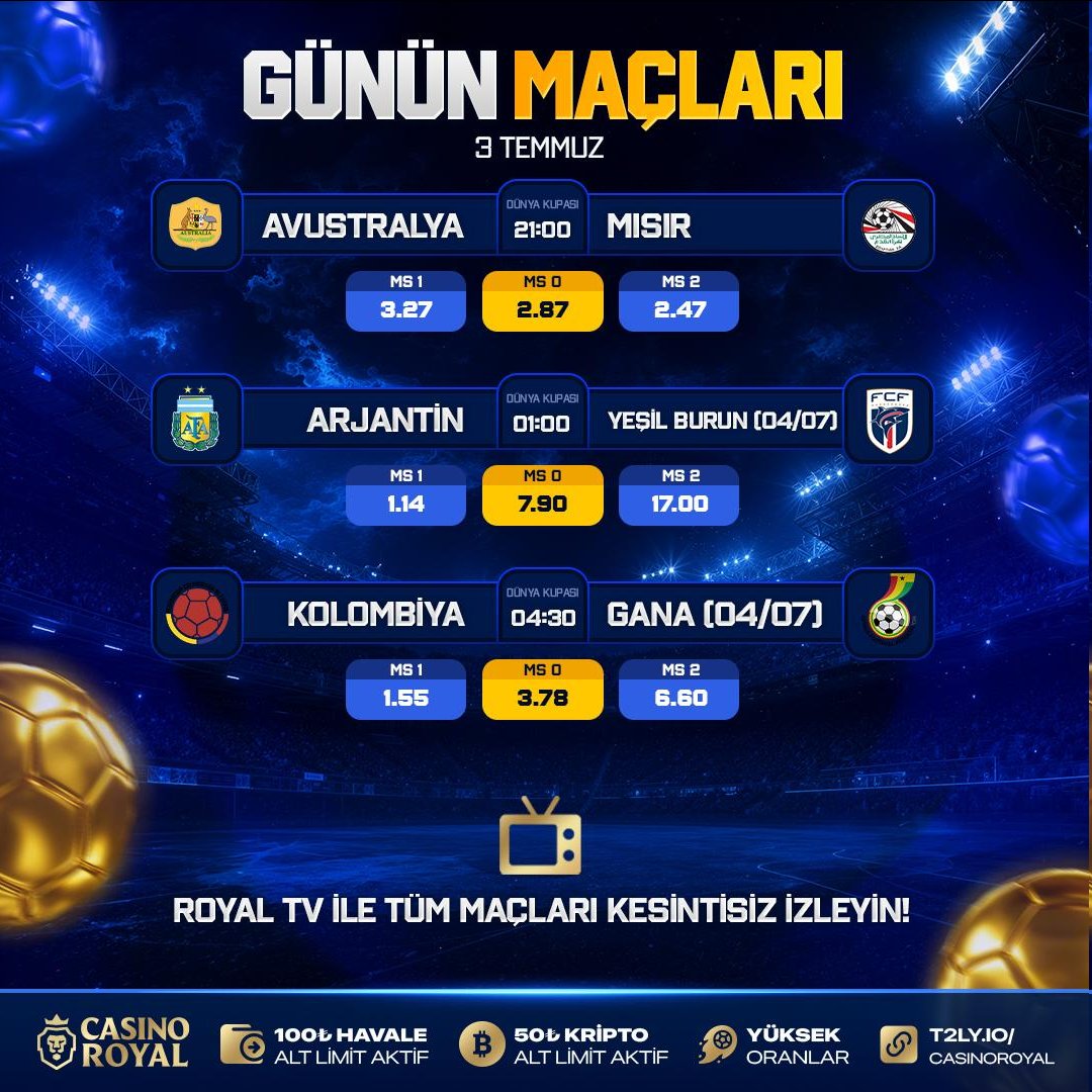 royalcomtr's tweet photo. 🏆DÜNYA KUPASI HEYECANI CASİNOROYAL’DE !

ARTIRILMIŞ ÖZEL ORANLARLA BİRLİKTE 
💵KAZAN - KAZAN - KAZAN !

https://t.co/HRL1PsBG6P https://t.co/SpjI1isTmQ