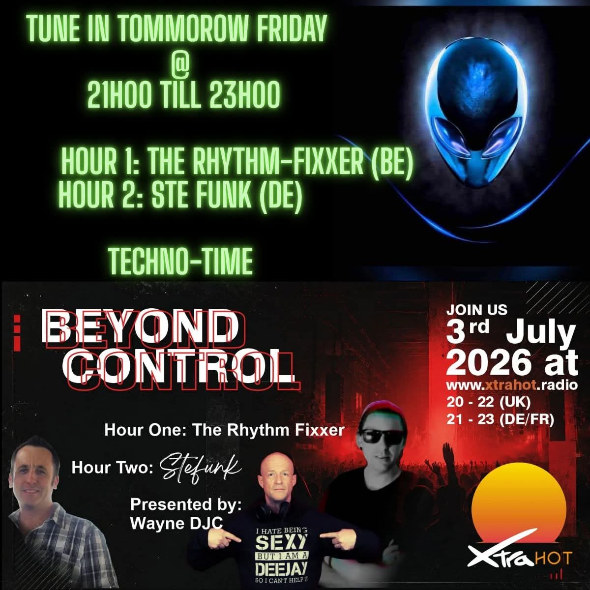 wayneDJC's tweet photo. Tonight 8-10pm  Beyond Control #technomusic #techno 

https://t.co/d9KEY4xhLl

The Rhythm-Fixxer hour 1

Ste Funk  hour 2

Xtra Hot https://t.co/GWb0FNOeVg