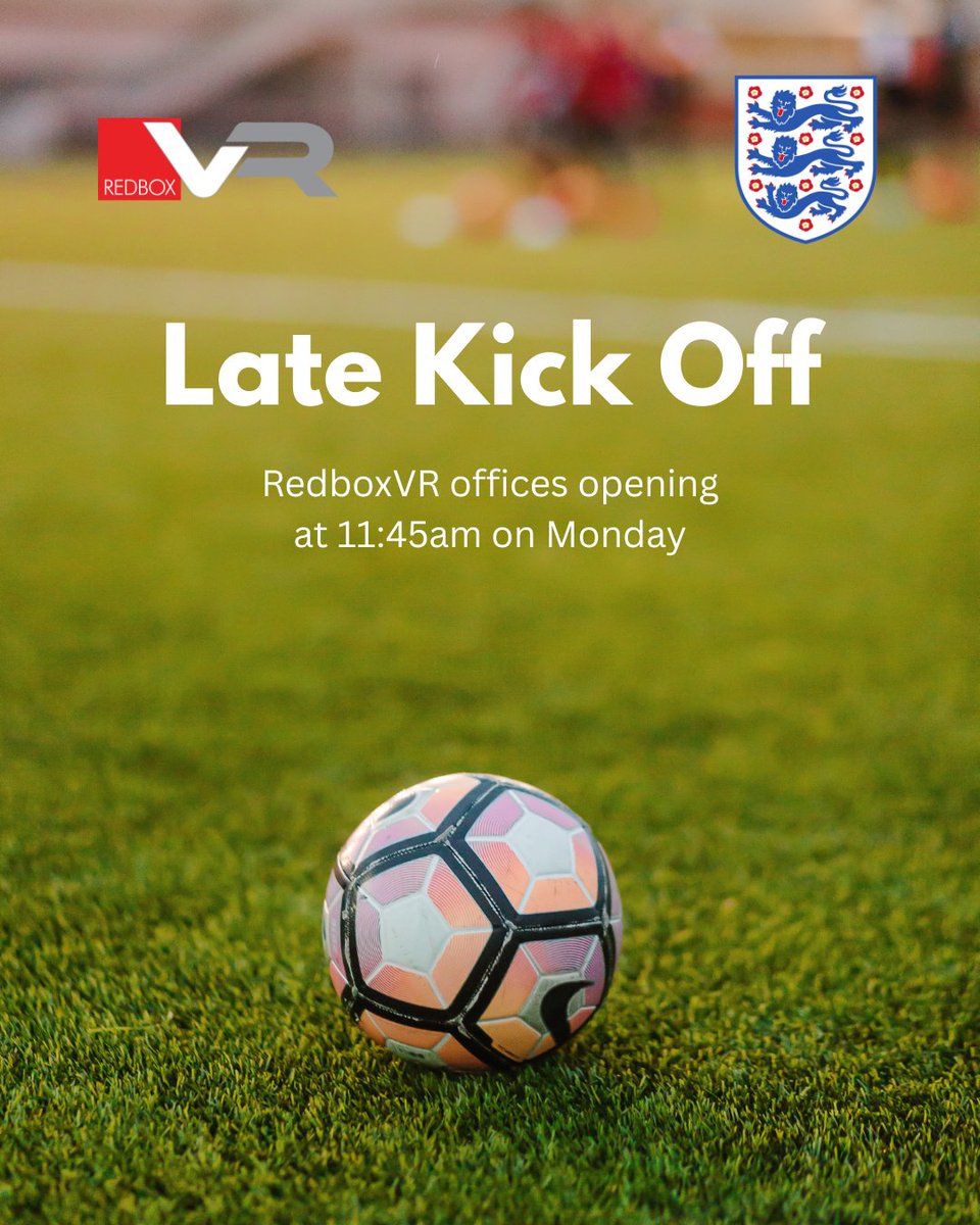 redboxvr's tweet photo. With England taking on Mexico in the World Cup at 1am on Monday morning, we thought we'd give the team a late start so they can enjoy the game without worrying about their alarm. Normal service will resume on our return at 11:45am.

Good luck to England. Enjoy the game everyone! https://t.co/Km7svLnNCX