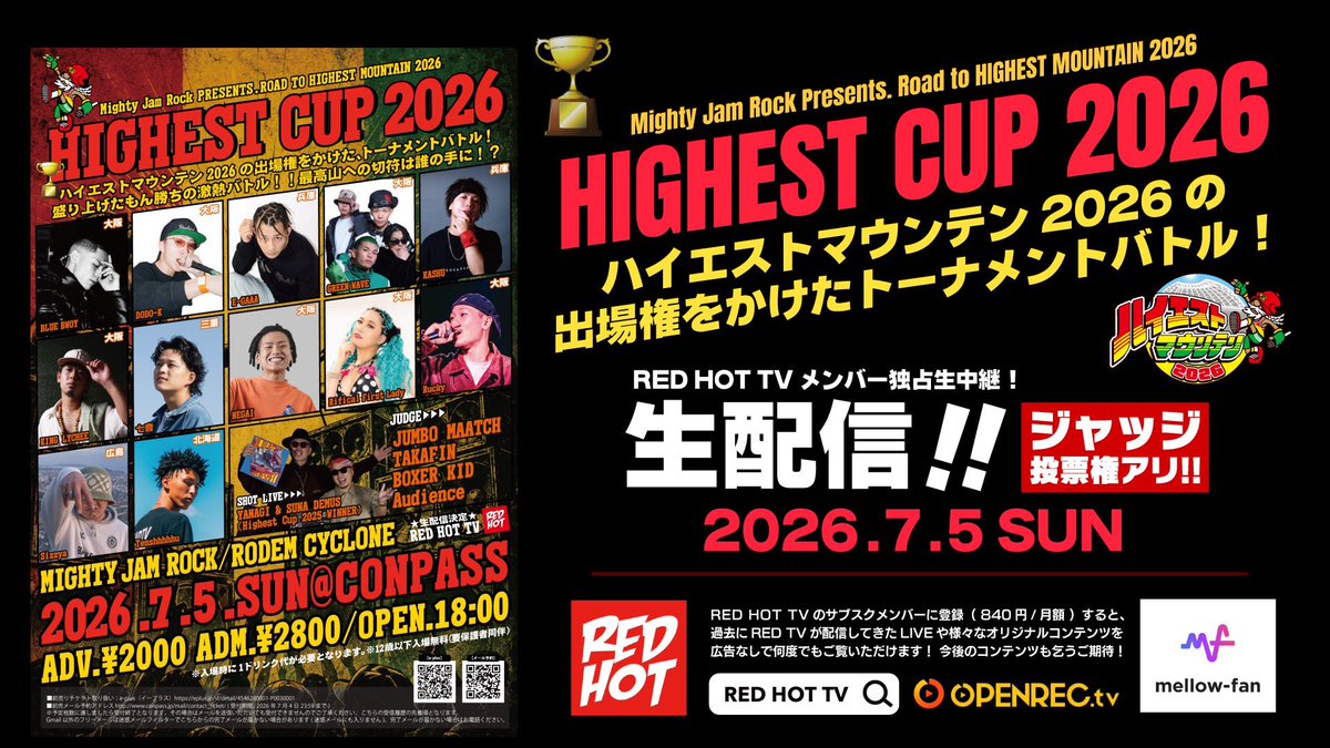 MJR_KYARA's tweet photo. いよいよ日曜日は
ハイエストカップ🏆
今年のWINNERは誰の手に？

今までの10組の優勝者はコチラ

BONE GENNA
ZARUU
POWER WAVE
IKKEI
Lu-LAR
流
晴輝
YOKO-U
KURO
YANAGI &amp; SUNA DEMUS https://t.co/eUq9YxKmQI