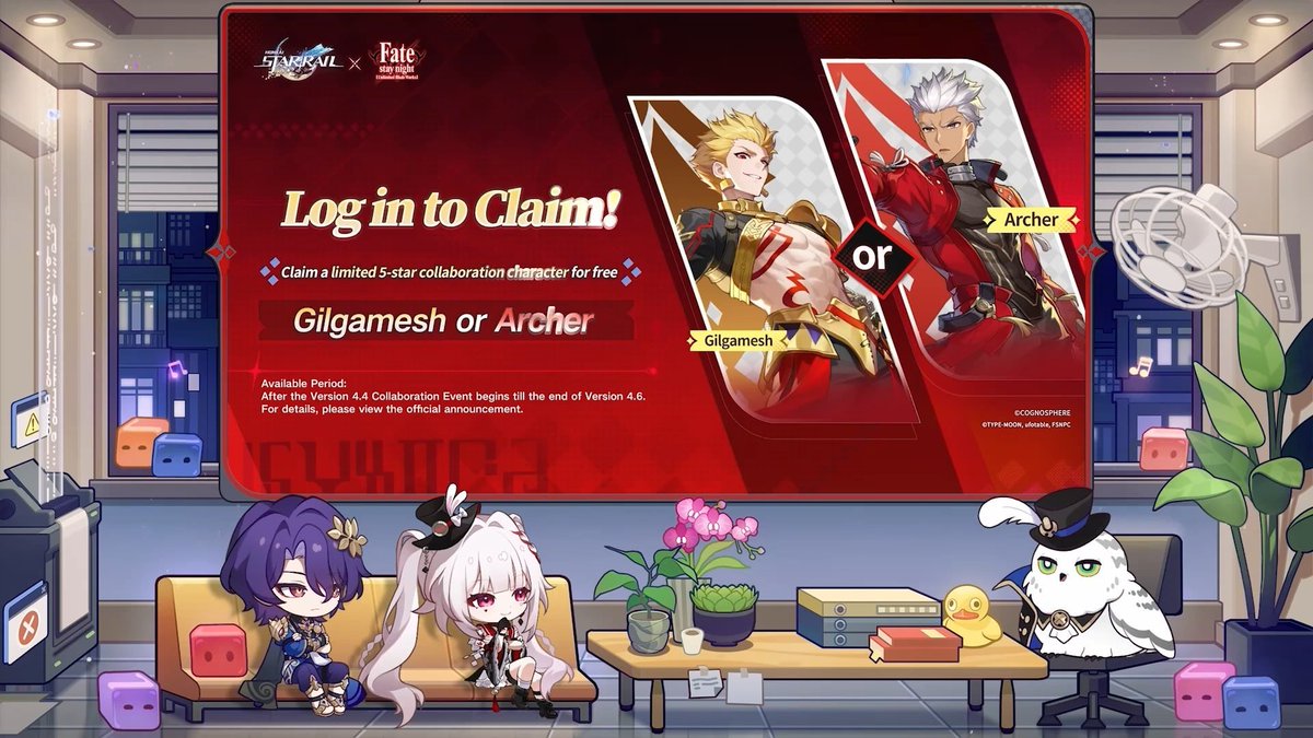 StarRailVerse1's tweet photo. Rin and Gilgamesh's banners will be available on July 24!

You can claim Gilgamesh or Archer for free and get a certain amount of their corresponding materials.

These collaboration banners will also be available LONG TERM

#HonkaiStarRail https://t.co/9kqLuCCEUI