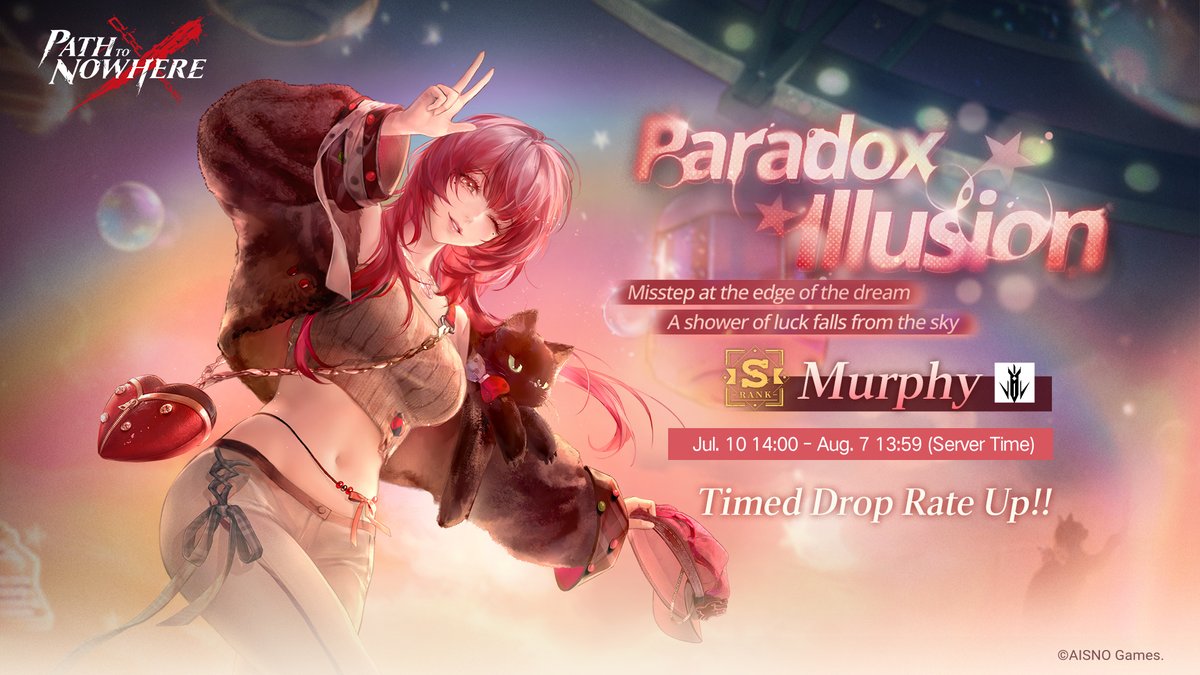 PathtoNowhereEN's tweet photo. [Paradox Illusion] Event Arrest Starts
■ Event Duration: July 10th, 14:00 - August 7th, 13:59 (Server Time)
■ Event Description: During the event period, the probability of obtaining S-Class Sinner [Murphy], A-Class Sinners [Norma], [Ark], and [Siglinde] in Arrest increases. https://t.co/Q9152fGgOM