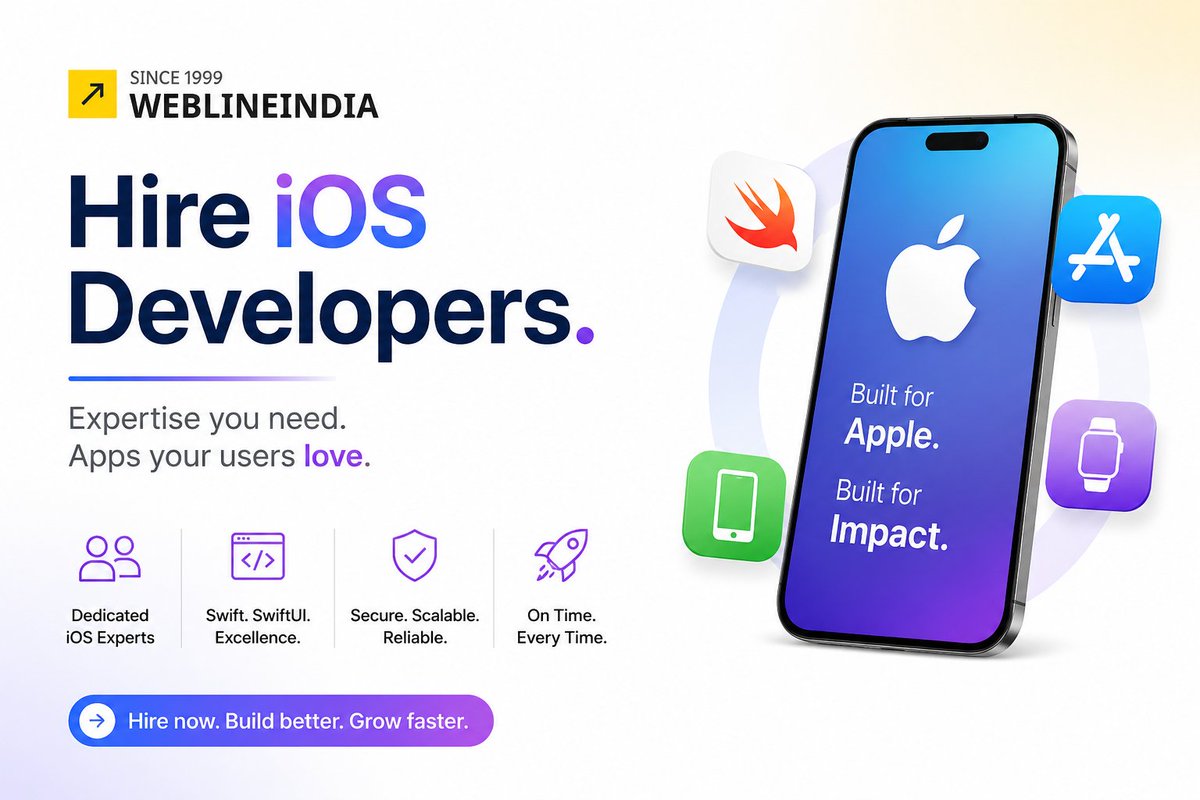 WeblineIndia's tweet photo. Need iOS developers without hiring overhead? Build Swift/SwiftUI, iPhone, iPad &amp; Apple Watch apps with WeblineIndia’s remote experts. Get started today: https://t.co/b4insS5vtY

#iOSDev #SwiftUI #AppDevelopment #HireDevelopers https://t.co/zqvKJt9QcZ
