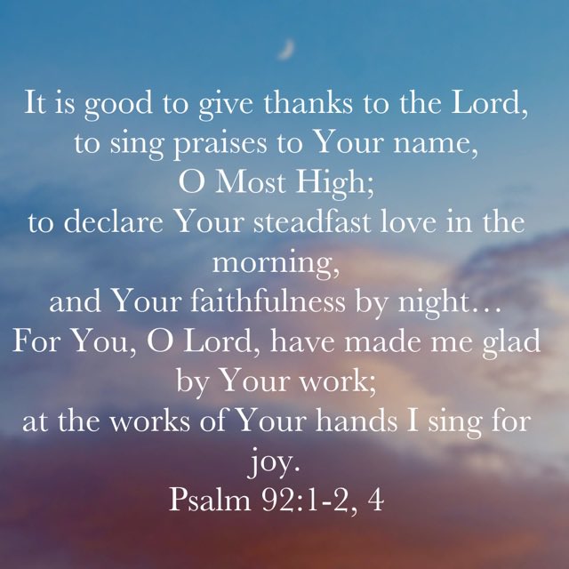thgmusic's tweet photo. Related thoughts from Kidner and Lloyd-Jones. 
From Kidner: “Clearly enough it is right to give God thanks and sing His praise; but here we go further and call it good: good, no doubt, in the sense that, in love, He values it, as He valued his creation; but also in the sense that it uplifts and liberates us. We are made glad by the works of God and by His ways in proportion as we give our minds and voices to expressing the wonder of them.”
From Lloyd-Jones: “there is a world of difference between rejoicing and feeling happy. Happiness is something within ourselves — a pleasant emotional state that depends on circumstances. Rejoicing is in the Lord. It is a deliberate act of the will, not a passive state of feeling. Paul could write "I rejoice" from prison - not because he felt pleasant, but because rejoicing was something he chose, rooted in a Person who had not changed.”