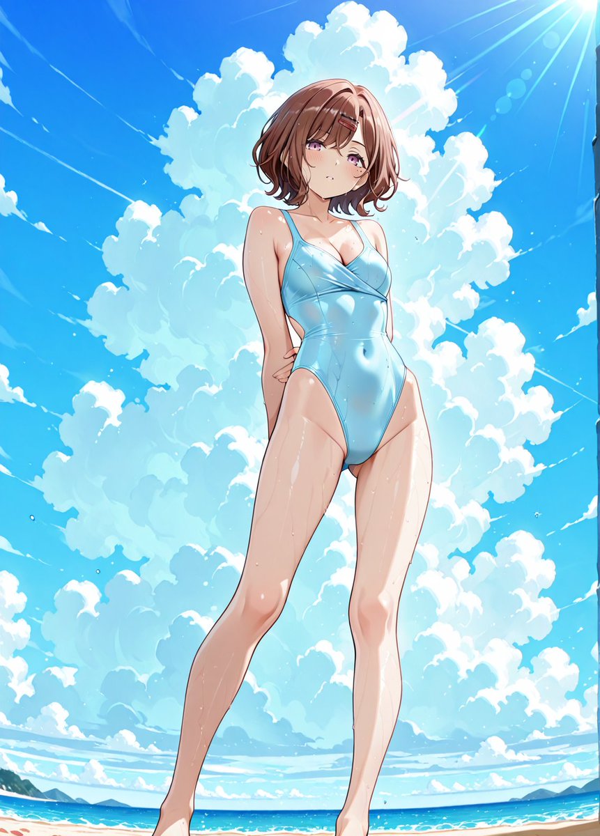 アニメスタイル 女性人物画 水着 真夏のハイレグ水着」樋口円香さん SFW Illustration. No nudity or