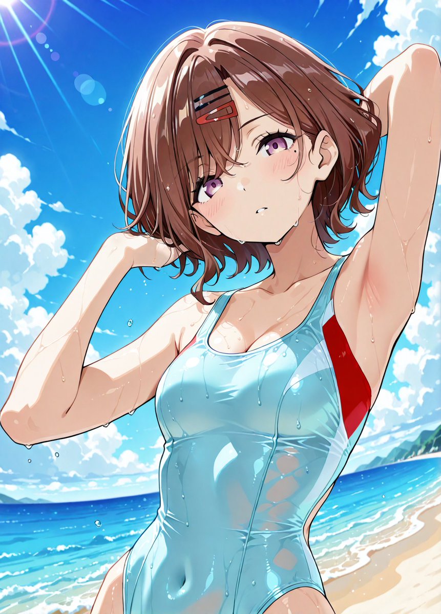 真夏のハイレグ水着」樋口円香さん SFW Illustration. No nudity or