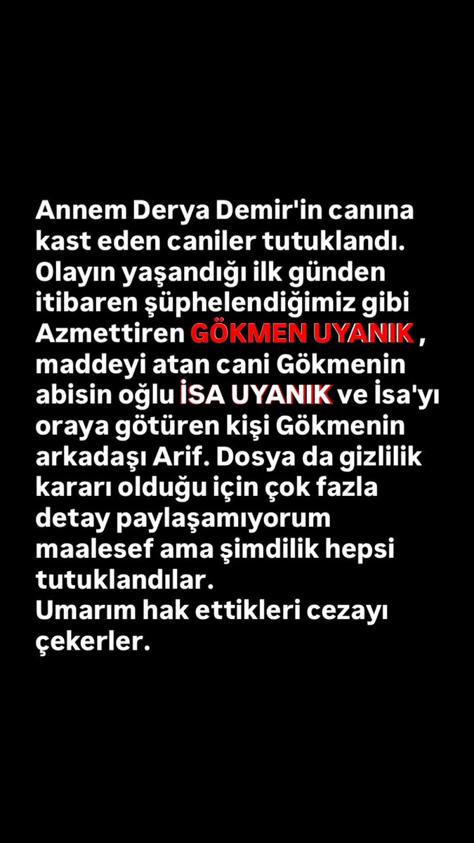 SlaSevdee's tweet photo. ANNEM İÇİN ADALET İSTİYORUM BU KANSIZLARA CEZAEVİNDE BAKSINLAR İSTEMİYORUM, ANNEMİ NASIL YAKTIYSALAR ÖYLE YANSINLAR İSTİYORUM.
#gökmenuyanık #isauyanık #AdaletArıyoruz https://t.co/BUxwUCNewG
