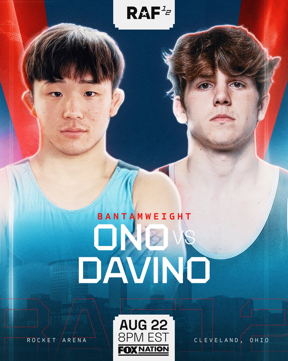 RAFWrestlingUSA's tweet photo. BANGERS ONLY AT RAF12🔥

Masanosuke Ono makes his RAF debut against Ben Davino August 22 in Cleveland.

Tickets in bio. Stream exclusively on @foxnation https://t.co/dNdcJpTYgM