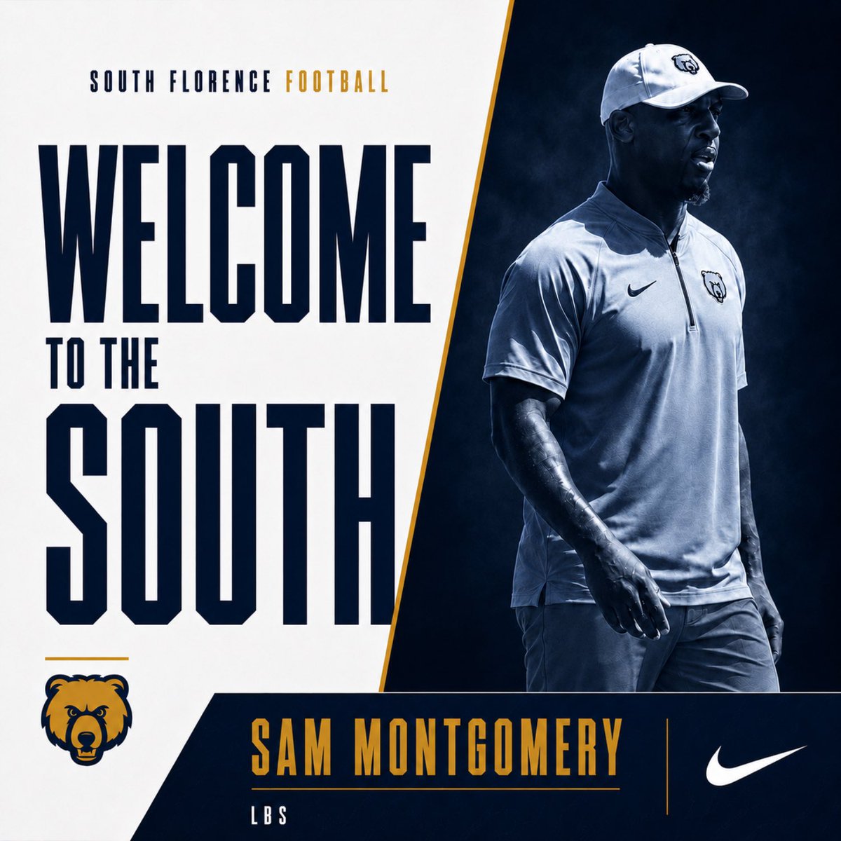 SFBruinFootball's tweet photo. Welcome to South Florence Coach Sam Montgomery!

#WelcomeToTheSouth #DPTB https://t.co/H7lYnxxY14