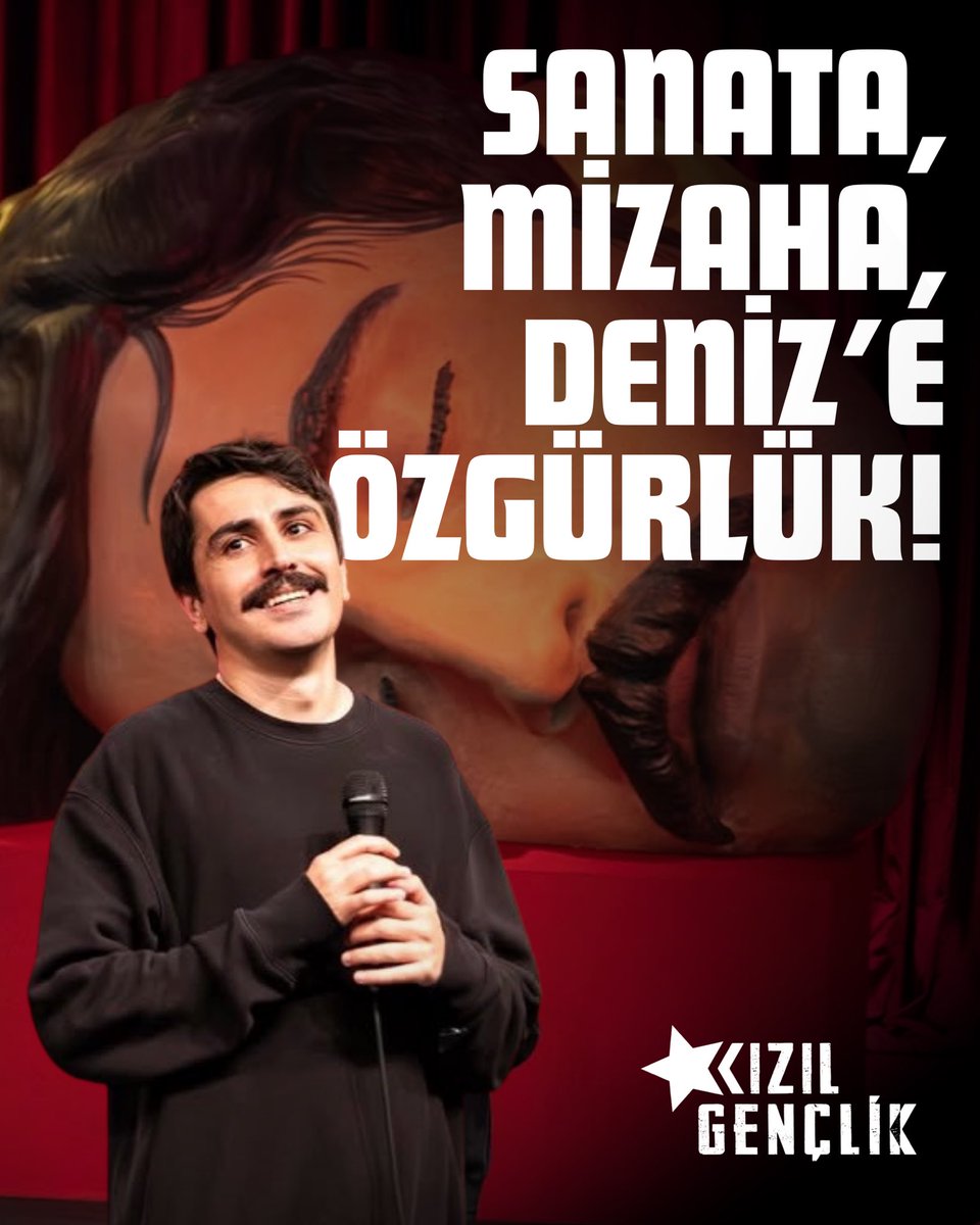 KizilGenclik3's tweet photo. “Ölü Deniz” isimli Stand-Up gösterisi gerekçe gösterilerek gözaltına alınan komedyen Deniz Göktaş tutuklandı. Şimdiye kadar yürütülen soruşturma süresince komedyen, babası hakkında savcılık eli ile asılsız bilgiler yayılarak hedef gösterildi. Deniz Göktaş yalnız değildir, mizah üretmek suç değildir!

SANATA, MİZAHA, DENİZ’E ÖZGÜRLÜK!