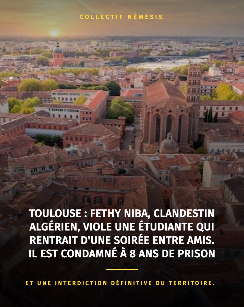 Coll_Nemesis's tweet photo. Fethy Niba, pas encore 30 ans, vit en France et à Toulouse depuis moins de dix ans quand, une nuit de juin 2023, il a croisé une jeune femme qui rentrait chez elle, rue du Feretra à Toulouse. À 25 ans, elle avait passé une “soirée” tranquille avec des amis. Pas d’excès, surtout en tête la fin des examens de son long cursus universitaire qui se profilait la semaine suivante.
L’homme voulait de l’alcool. Elle n’est pas arrivée à s’en débarrasser. Elle a fini par accepter de lui ouvrir son appartement pour un dernier verre. Dans un deuxième temps, cet homme connu pour des vols et différents alias a longuement abusé d’elle. “Un ami qui se trouvait avec lui l’a laissé après lui avoir dit qu’elle ne voulait pas de rapport sexuel”, rappelle Me Robin Senié-Delon, l’avocat de la victime.