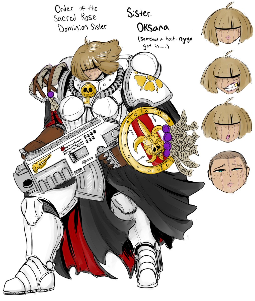 Strongovan's tweet photo. Character idea! Sister Oksana! A half ogryn Sister of Battle. Mama was a Ogryn, papa was a recaf bean farmer. 
#WarhammerArt #Warhammer40k #Warhammer40000 #40k #sistersofbattle #ogryn https://t.co/leNy2MdekR