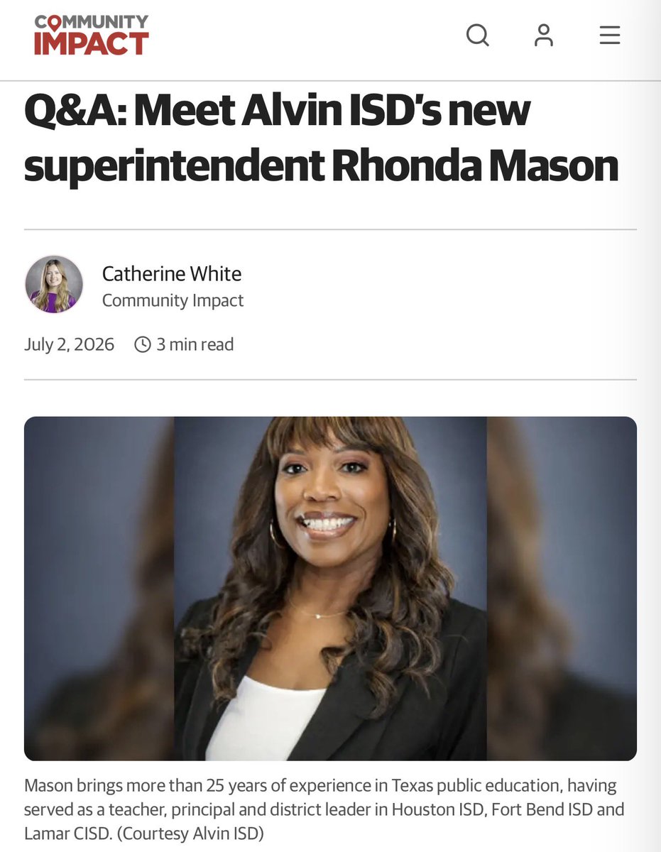 HAABSE3's tweet photo. Our Immediate Past President @RhondaMason14 was recently interviewed by @impactnews as the new Superintendent of @AlvinISD. Learn more about her vision for the district as well as her belief in the potential of all students by visiting: 

https://t.co/LPmxmYfjy7 https://t.co/cicRKSZCwk