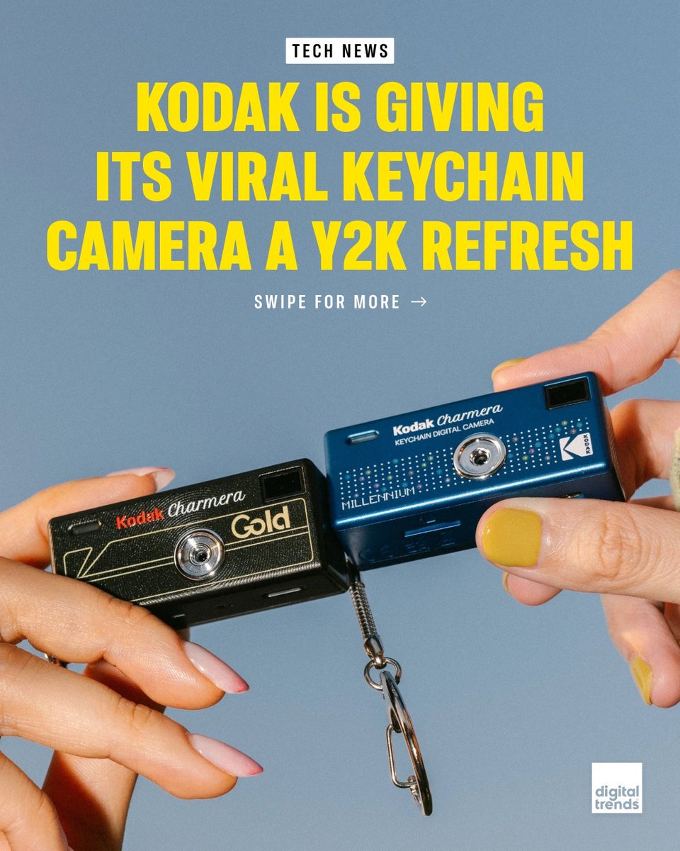 DigitalTrends's tweet photo. Kodak's viral Charmera keychain camera is getting a Y2K-inspired refresh. The MILLENNIUM Edition features a glossy early-2000s design, retro frames, USB-C charging, and microSD storage for lo-fi, nostalgic photos. #photography #digitalcamera #kodak #technology #technews https://t.co/JhAxtMGrrX