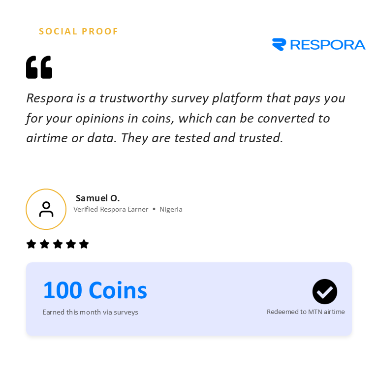 Respora_ng's tweet photo. Meet a Respora Earner!

Real people. Real surveys. Real airtime.

Every completed survey brings you one step closer to earning rewards while contributing to meaningful research.

Your opinion matters and on Respora, it pays.

Who's next? 👀

#Respora #SurveyRewards #ResearchPays https://t.co/9Qks6aWgi9