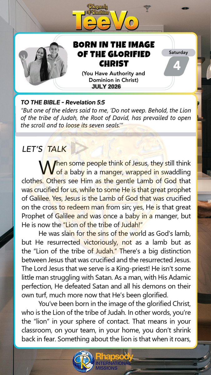RORintlmissions's tweet photo. Revelation 5:5 - “But one of the elders said to me, ‘Do not weep. Behold, the Lion of the tribe of Judah, the Root of David, has prevailed to open the scroll and to loose its seven seals."

Partner today: https://t.co/r0LeB2YSOv

Learn more about Rhapsody International Missions: https://t.co/j4rgkq8L0E

God bless you.