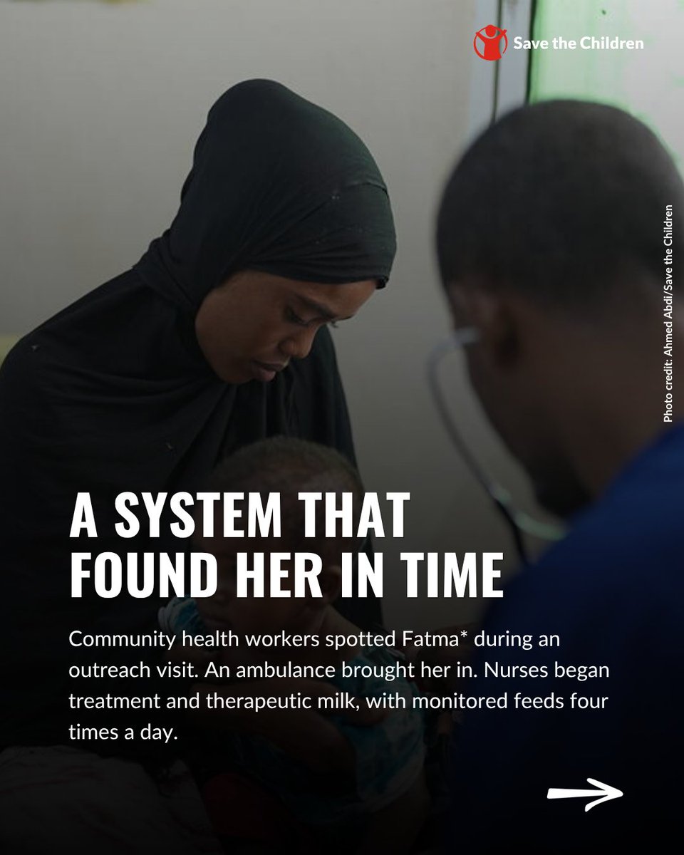 SaveChildrenSO's tweet photo. Displaced by drought in #Somalia, 12-mo Fatma* was severely malnourished. 

With support from @CdCMAE, our team in Bosaso gave her treatment and therapeutic milk. 

Today she eats and plays again.

🙏 Merci @FranceinSomalia for supporting our integrated healthcare in Somalia. https://t.co/hzMvxB85Z2