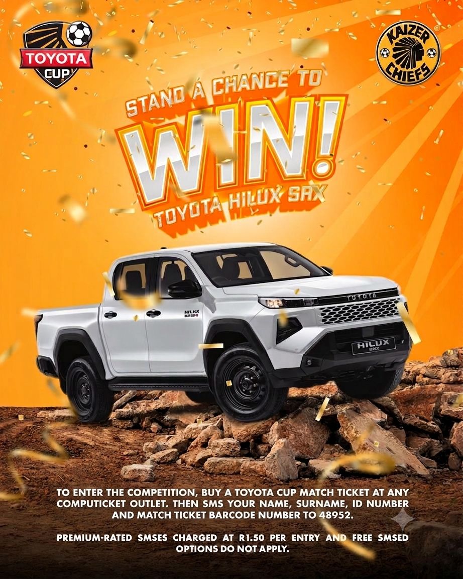 KaizerChiefs's tweet photo. Win a brand new @ToyotaSA Hilux Double Cab 2.8 GD-6 RB SRX 6AT 

1. Purchase a Toyota Cup match ticket at Computicket/Shoprite.

2. SMS your name and surname, ID number, unique Toyota Cup match ticket number, and the Province in which you reside to 48952.

Ts & Cs Apply!

#KCToyota #Amakhosi4Life #ToyotaCup