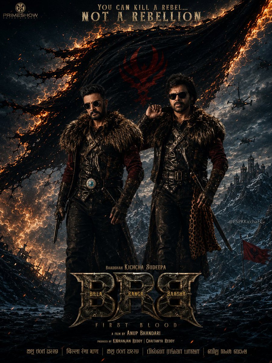 PSPKKicchaFC's tweet photo. #BillaRangaBaasha Poster ft. @KicchaSudeep &amp; @PawanKalyan 🥵🔥

Hope you all liked it ❤️

#OG2 #TheyCallHimOG #BRBFirstBlood https://t.co/o5YMYVdlc3