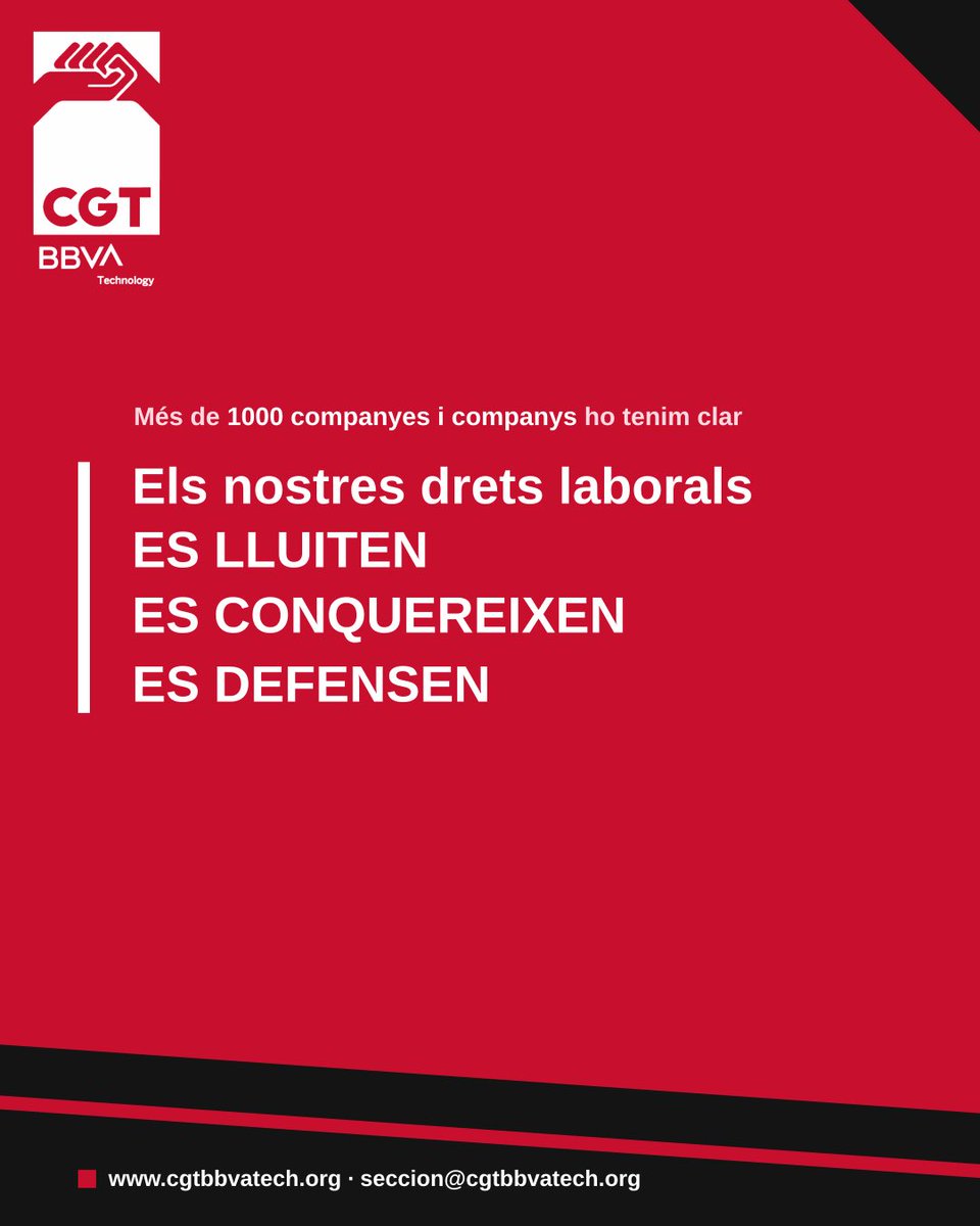 CGTenBBVATech's tweet photo. Un 27% de la plantilla va secundar la segona vaga en temps rècord. I la dada no la donem nosaltres. Els drets es lluiten, es conquereixen i es defensen.

Si ningú treballa per tu, que ningú decideixi per tu.

#CGT #BBVATechnology #Vaga https://t.co/x3Z2mbRF3Z