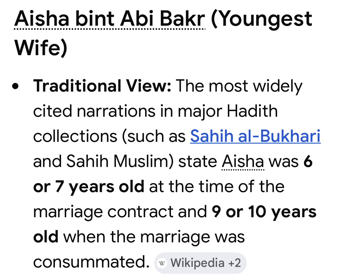Doe127J's tweet photo. @Proffessorq0n @DeanMacpherson Muhhammad youngest bride https://t.co/68k87ezDPc