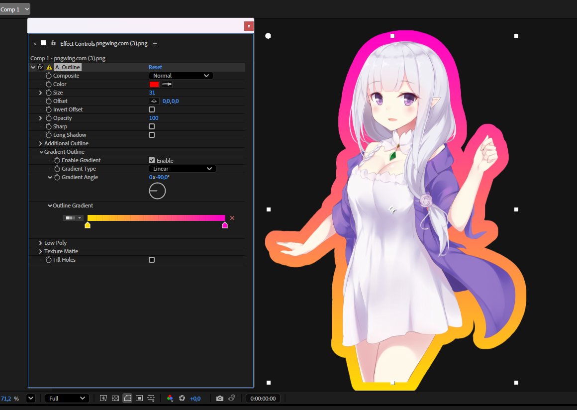 Kibo4a's tweet photo. After Effectsプラグイン「A_Outline」をバージョン1.20にアップデートしました！
1. 新機能・アップデート内容：
2. Lowpoly（ローポリ）機能
3. Gradient Outline（グラデーションアウトライン）
4. Fill Holes（穴埋め機能）
5. ライトレイヤーのサポート（※ラスタライズレイヤーには非対応です）
6. アウトラインのみ (Outline Only)
7. カスタムテクスチャアウトライン

MAC(M1++) & WIN : https://t.co/YH8FxRjPpO

ご購入前にお試しいただけるトライアル版もご用意しています^^