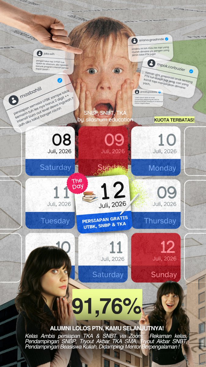 sengiso_'s tweet photo. Haii, 👋🏼angk 27! ada kabar gembira nii, tanggal 12 juli ada persiapan intensif UTBK &amp; TKA, Dan ini GRATIS✌️😃+Live class
(by silasnum education diresmikan komdigi RI, kemnaker dan kemenkum)
meLOLOSkan 91,76% to PTN! 😆
#UTBK #TKA
join gc yah! dijamin puas
https://t.co/kvi3VviADg https://t.co/eNvrOVIK93