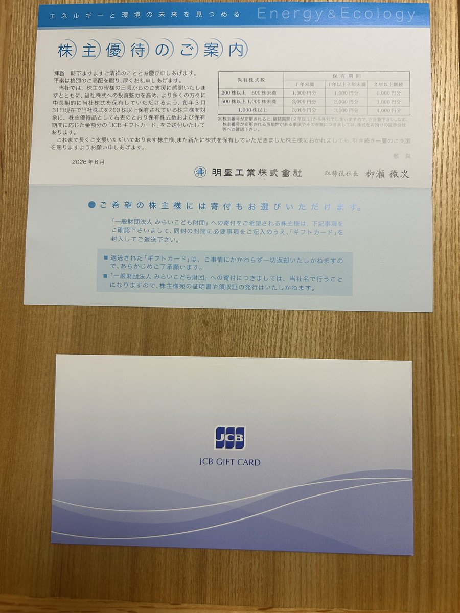 egg9egg9's tweet photo. 🎁株主優待

✨明星工業(1976)
ギフトカード1,000円分

建設工事会社。ギフトカードもありがたい☺️

#明星工業 
#株主優待 https://t.co/cjFtlItEIl