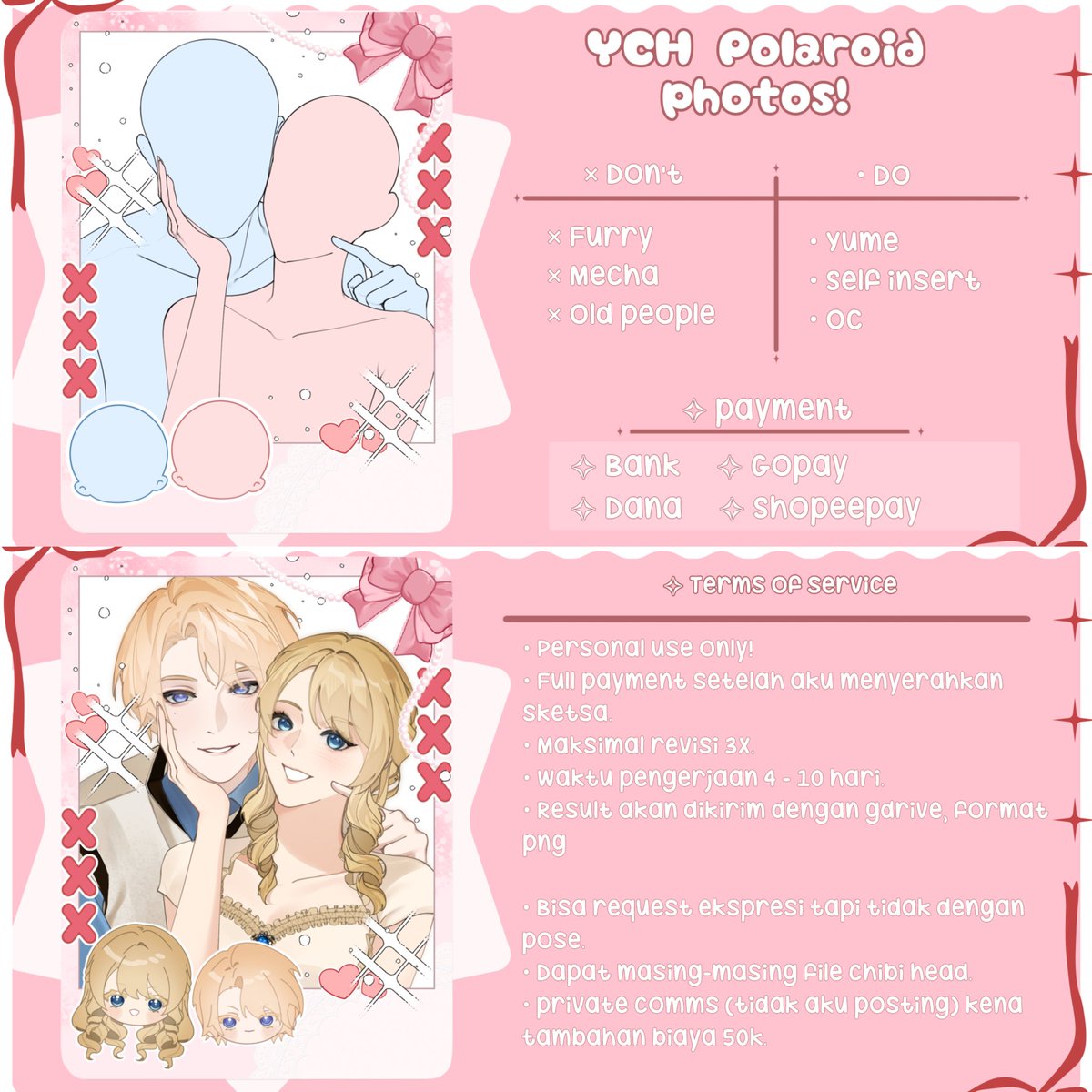 Ranalancchii's tweet photo. -COMMISSION OPEN-
[ Rts &amp; share greatly appreciated! ]

Heyya, aku perlu uang untuk tanggal 15 nanti, jadi aku buka komis ini lagii (⁠´⁠ ⁠.⁠ ⁠.̫⁠ ⁠.⁠ ⁠`⁠) 

Only 250k ya cintaa, udah dapet chibinya jugaa. TOS sudah tertera di bawah🫶🏻 feel free kalau mau tanya-tanya dulu https://t.co/3relOTcQ1q