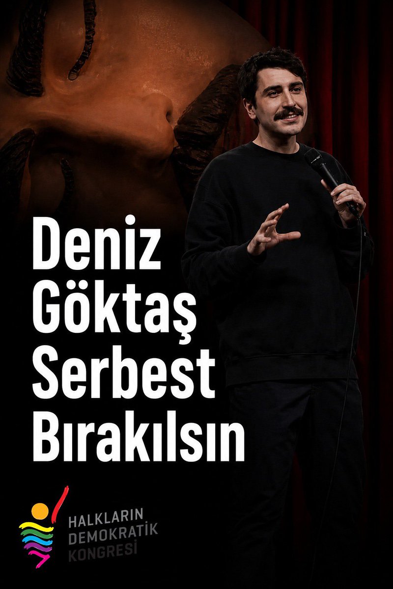 HDK_KONGRE's tweet photo. Deniz Göktaş'ın tutuklanması, düşünce ve ifade özgürlüğüne yönelik baskı politikalarının bir sonucudur. Mizahı yargılayan, eleştiriyi suç sayan ve sanatçılar üzerinde yargı yoluyla baskı kuran bu anlayış kabul edilemez.

Mizah suç değildir. Düşünce ve ifade özgürlüğünü savunuyor, Deniz Göktaş'ın derhal serbest bırakılmasını talep ediyoruz.