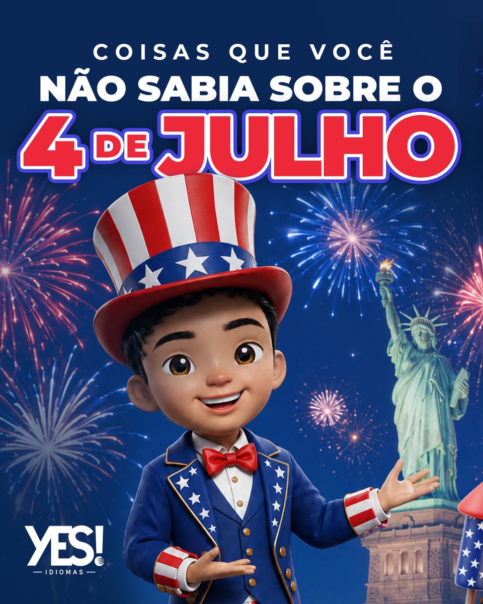 CanalYES's tweet photo. O 4th of July, também conhecido como Independence Day, é uma das datas mais importantes dos Estados Unidos, pois marca a aprovação da Declaração de Independência, em 1776
Muito além das comemorações, esse feriado também é uma grande oportunidade para aprender inglês.
#yesidiomas https://t.co/JY2FhxUG7l