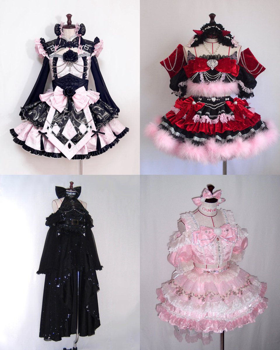 cru_st00's tweet photo. Crush stock 初の展示会《Loving》にて展示する過去制作衣装をお知らせします📢
※来場にはチケットが必要です。リンクは展示内容の下に記載。

【展示衣装内容】
・うさぎみく様　チャイナ衣装
・炎谷莉奈様(夜光性アミューズ)　2026年生誕衣装
・神黎ミア様(LADYBABY)　2025年生誕衣装
・胡桃なな様　2025年生誕衣装
・心花りり様(GILTY×GILTY)　黒衣装
・咲真ゆか様(元MyDearDarlin’) 　2025年生誕衣装  
・白雪姫乃様(Ill）チャイナ衣装
・白空こあい様(GILTY×GILTY)　2024年生誕衣装
・白空こあい様(夜光性アミューズ)　2025年生誕衣装
・水萌しゅる様(夜光性アミューズ)　2025年TIF衣装
・みぽたぽた様(夜光性アミューズ）　ギャル猫衣装

✴︎チケット
・前売券（予約制） ¥1,000
販売期間：7/5 19:00〜8/6 0:00
チケット購入リンク：
【8/8来場】https://t.co/LWXSkffm5a

【8/9来場】https://t.co/WbMnz2hmGL
予定枚数に達し次第終了。
前売券をご購入いただいた方には限定ノベルティーをプレゼント。

・当日券 ¥1,200
前売券の販売状況に応じて、開催前日にストーリーにてご案内いたします。

✴︎注意事項
・会場内での衣装の写真/動画撮影は可能です。(撮影の際は、なるべく他のお客様が映り込まないようご配慮をお願い致します。)
・衣装のディテールを過度にアップで撮影する行為はご遠慮いただく場合がございます。
・衣装にはお手を触れないようお願いいたします。
・会場内での飲食はご遠慮ください。

皆様のお越しをお待ちしております！