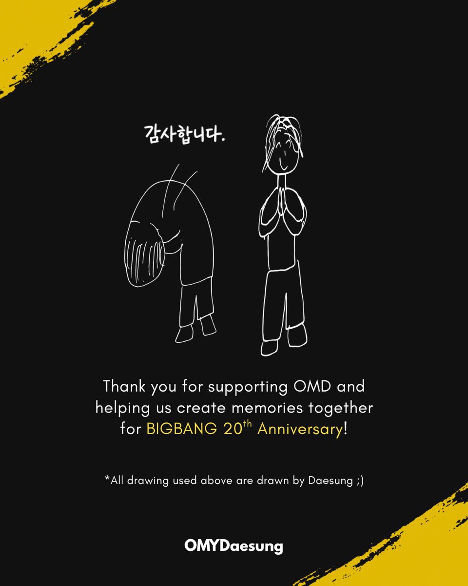 omydaesung's tweet photo. 💛 BIGBANG 20 &amp; Daesung Fundraising is OPEN!

🔗 https://t.co/GgpYFZkH2i (link in bio)

Support our BB20 &amp; Daesung fan projects! Any amount is appreciated. 🥹💛

📅 3 Jul–15 Sept
✨ 3–7 Jul: 20% → BIGBANG City Project (@bigbangmvip)
✨ 8 Jul+: 100% → OMD BB20 &amp; Daesung projects https://t.co/WrzQ8HZCpA