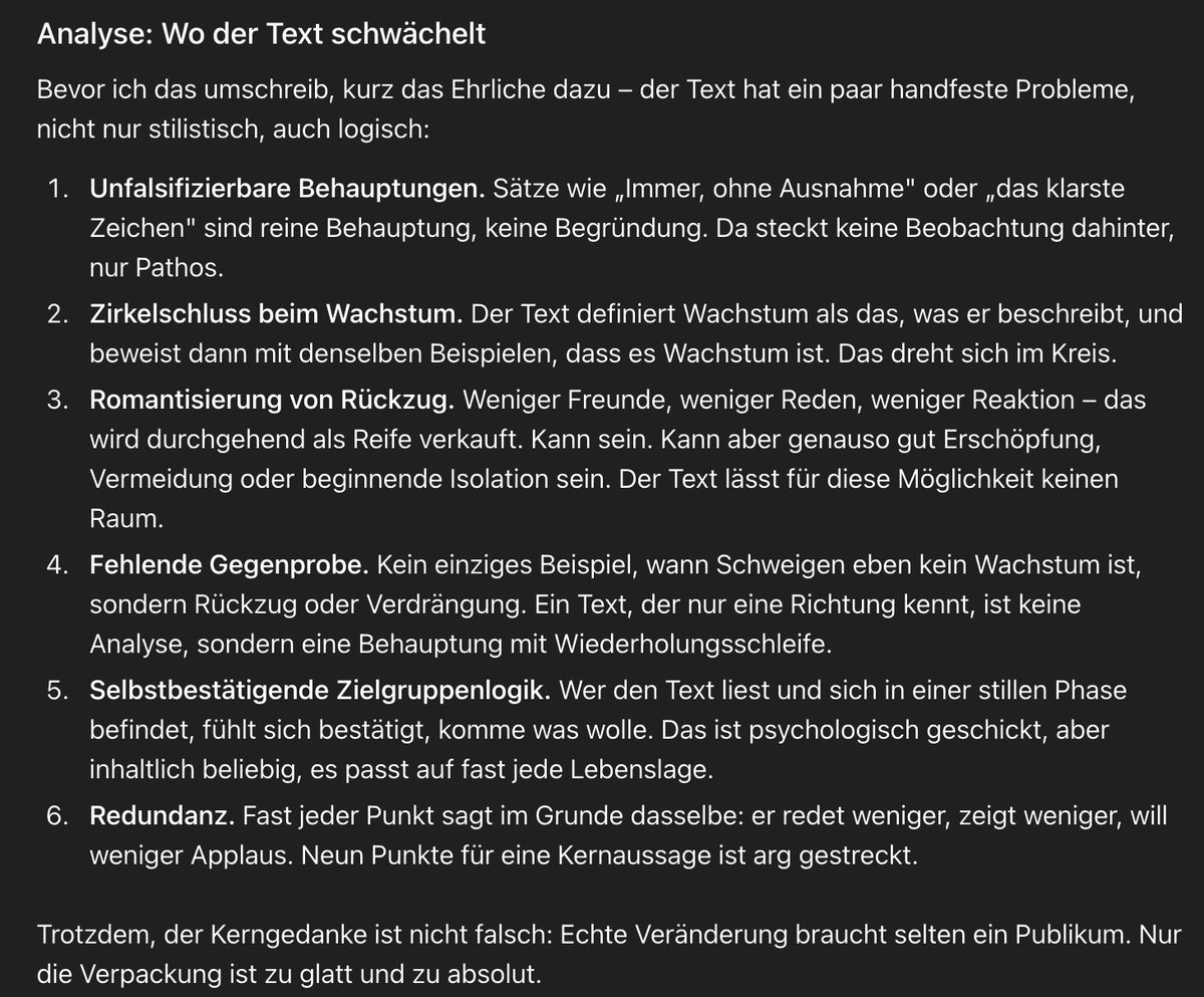Allotria_'s tweet photo. @minds_eminent Analyse: Wo der Text schwächelt
Bevor ich das umschreib, kurz das Ehrliche dazu – der Text hat ein paar handfeste Probleme, nicht nur stilistisch, auch logisch. https://t.co/XkqAh7CLBd