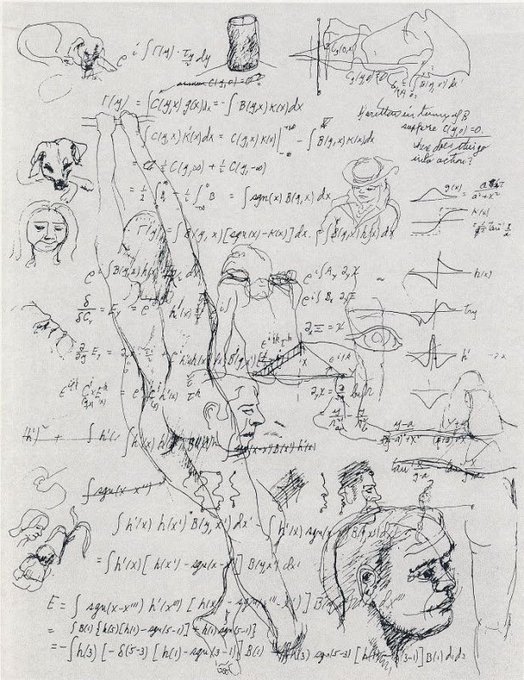 phalpern's tweet photo. Nobel Laureate Richard Feynman, whose profession was physics but who also had a passion for art, sometimes combined equations and drawings in the same sketchbook

#Feynman https://t.co/Vc5qAyKNFi