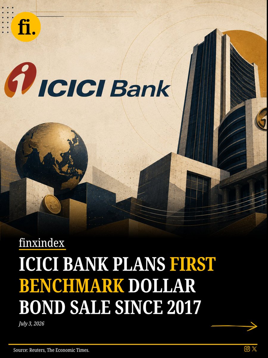 finxindex's tweet photo. 🚨 ICICI Bank plans its first benchmark dollar bond sale since 2017.

The move aims to tap global investors, marking the bank's return to the international debt market after eight years.

👉 Read the full breakdown

#ICICIBank #Banking #Markets #Finance #Investing https://t.co/lTcWizxIZW