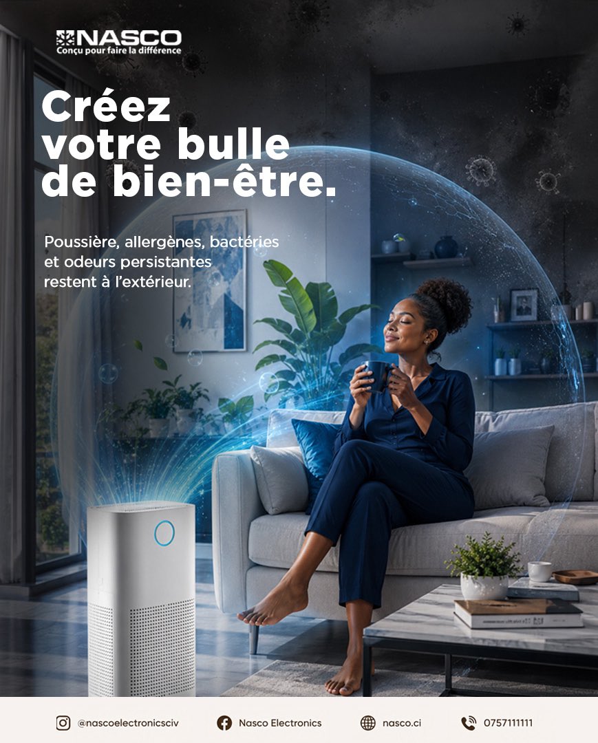 NascoCIV's tweet photo. Avec le purificateur d'air Nasco, dites adieu à la poussière, aux allergènes et aux odeurs persistantes. Respirez et relaxez-vous !

Rendez-vous dans le point de vente Nasco le plus proche 👉🏽 https://t.co/LWo5xDePCV

#Nasco #NascoEveryday #Purificateurdair https://t.co/Il66VwCOJ8