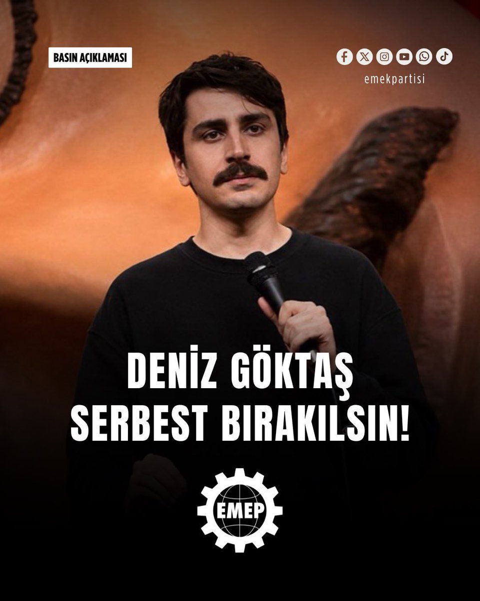 seyitaslan1917's tweet photo. Mizaha kelepçe vurulamaz, Deniz susturulamaz!

Saray rejimi yalnızlaştıkça, eleştiriye tahammülsüzleşiyor.

Her taşın altında bir “düşman” arayan bu anlayış, şimdi de zekâsı ve mizahıyla milyonların sevgisini kazanan Deniz Göktaş’ı tutuklayarak susturmaya çalışıyor.

Oysa bilmedikleri bir şey var: Dün bir Deniz Göktaş vardı, bugün binlerce Deniz Göktaş var. Mizahı susturamaz, düşünceyi hapsedemezsiniz.

Bu tutuklama da diğerleri gibi hukuksuz, keyfî ve antidemokratiktir. Deniz Göktaş derhâl serbest bırakılmalı, sahnesine ve sözünü söylemeye devam etmelidir.

Deniz Göktaş yalnız değildir, yalnız bırakılmayacaktır.